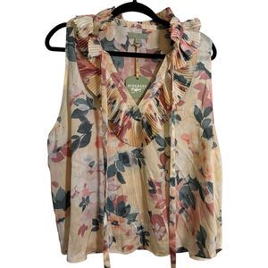 Ryegrass Floral Ruffle Blouse - Cream and Pink XXL NEW